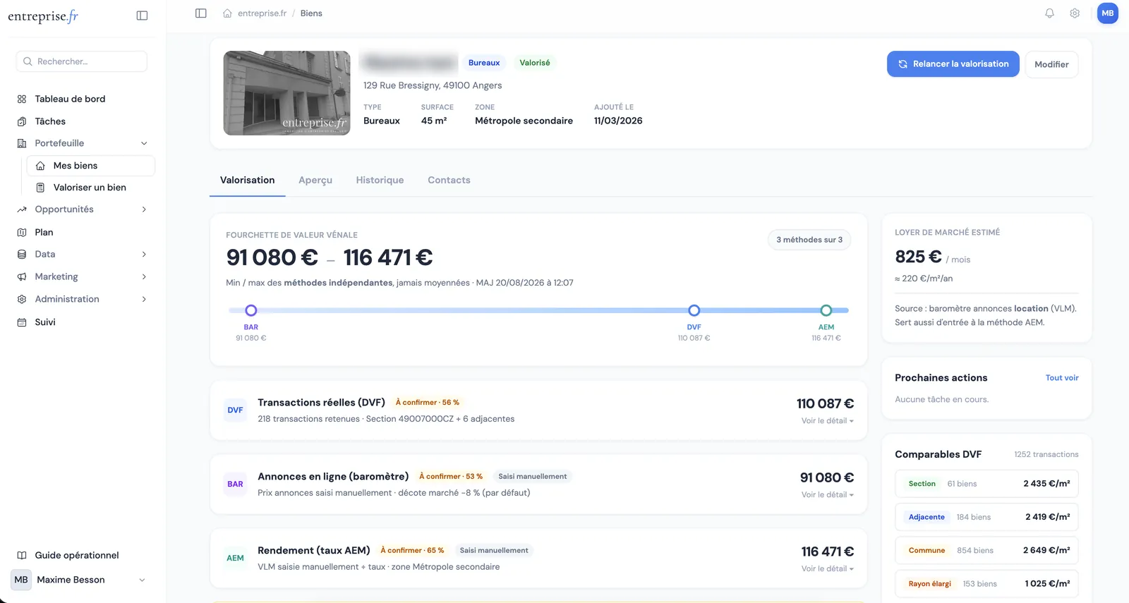 Plateforme Entreprise.fr : estimation d'un local professionnel