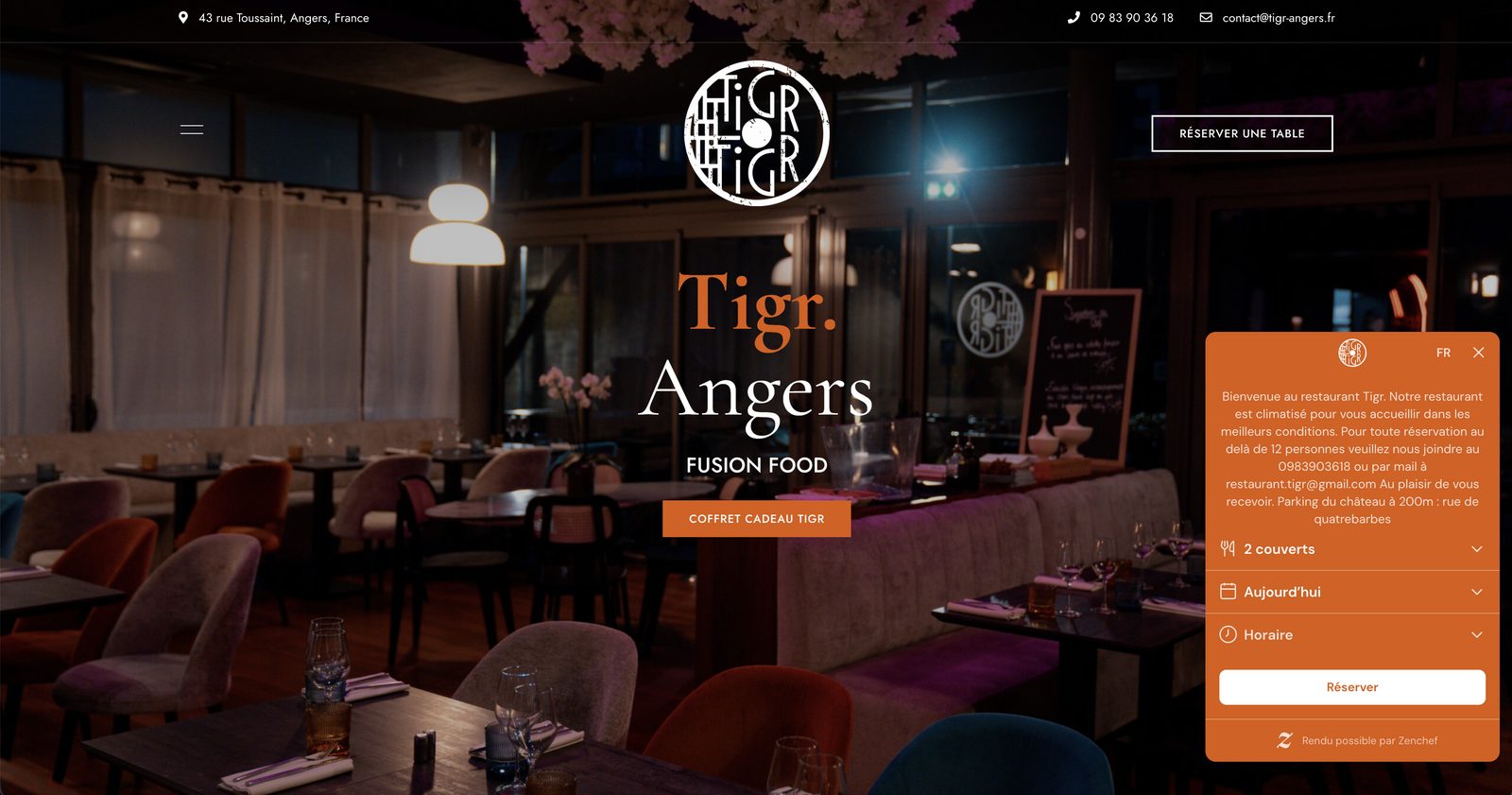 Site du restaurant Tigr à Angers